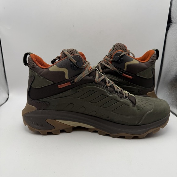 Mens 12 Merrell Moab Speed 2 Leather Waterproof Hi-Top Hiking Boot Olive J037781 - Picture 6 of 12